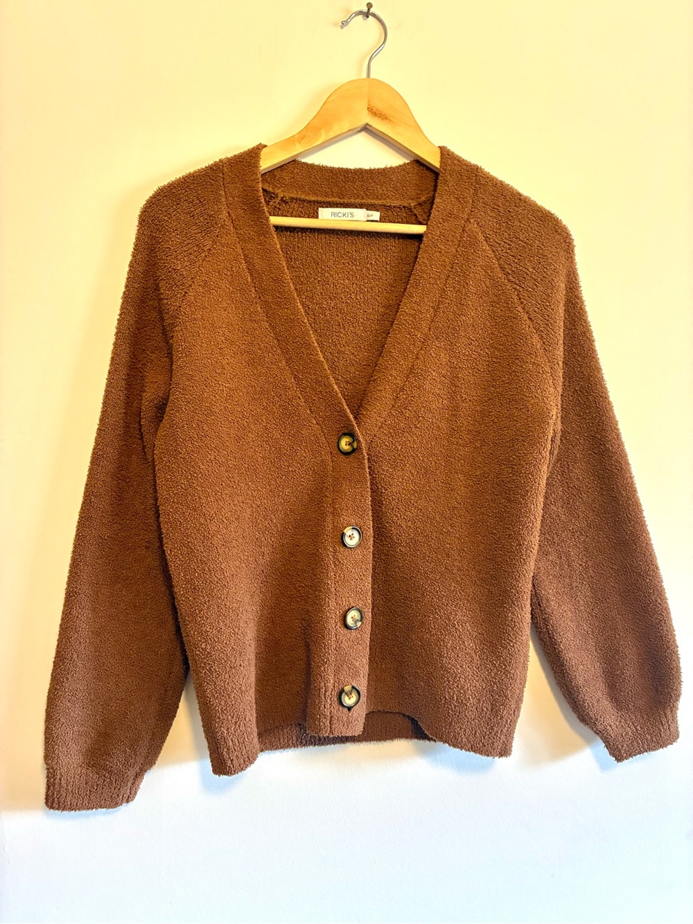Ricki's Cozy Plush Chocolate Brown V-Neck Button Cardigan
